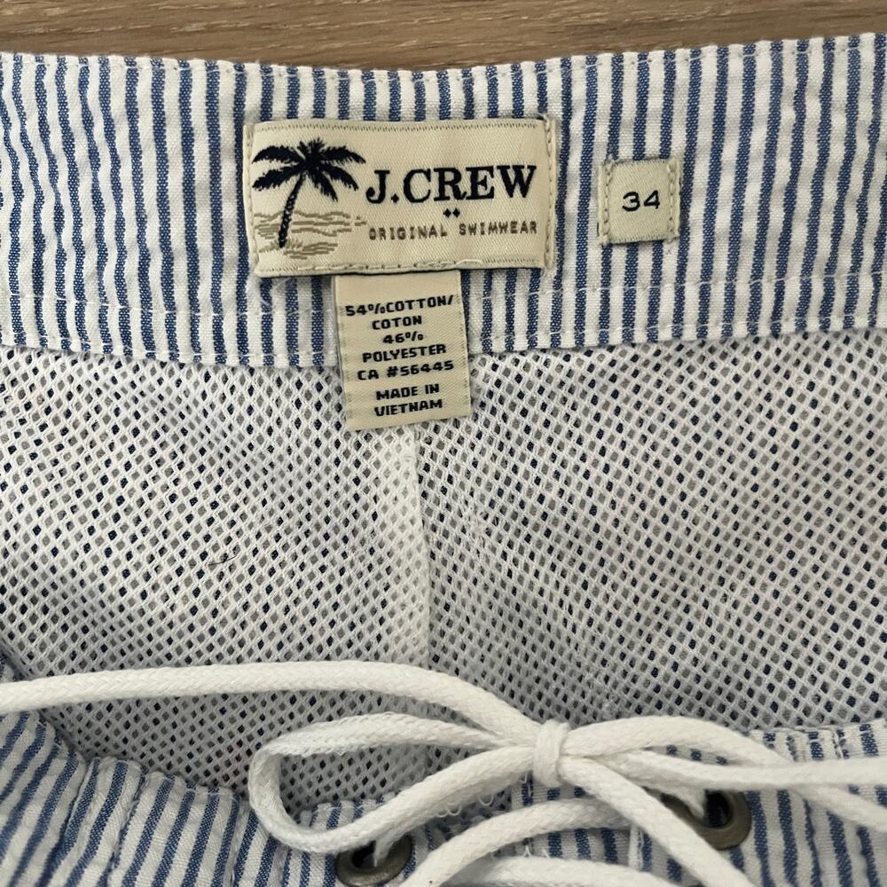 J Crew Mens Swim Shorts Seersucker Striped Lobster embroidered 7" sz 34 - Picture 3 of 4